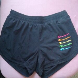 Champion Women's Black Athletic Shorts with Colorful Logo
